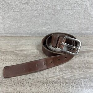 Tulliani Brown Cowhide Leather Belt Men's Size 42 Silver Buckle Made in U.S.A.